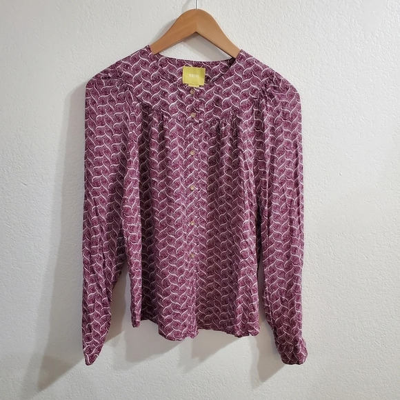 ANTHROPOLOGIE MAEVE Orlo Bib Buttondown Purple White Size XS - Picture 3 of 10